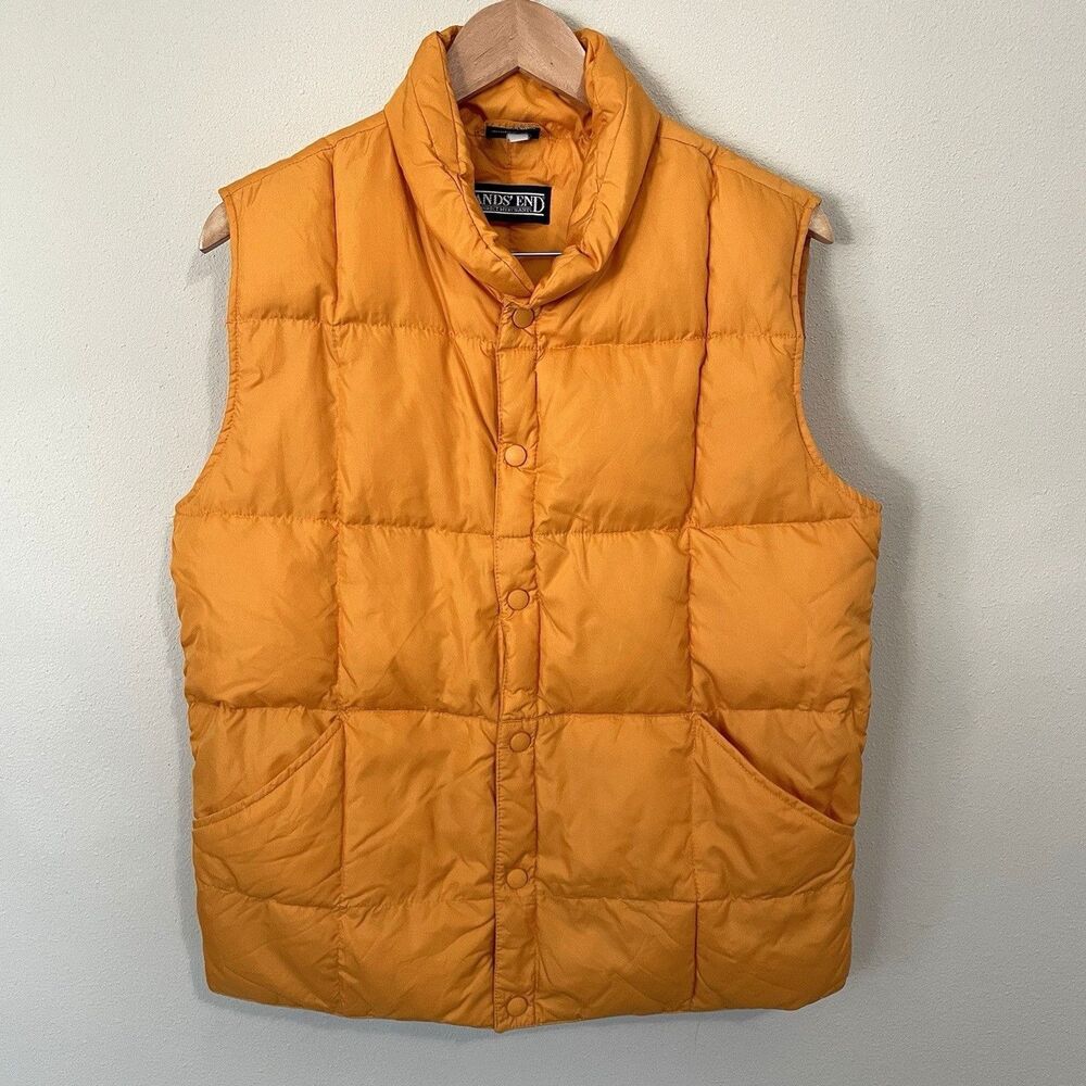 Lands End Down Puffer Vest Womens L 14-16  Snap Front Gorpcore Streetwear Hiking